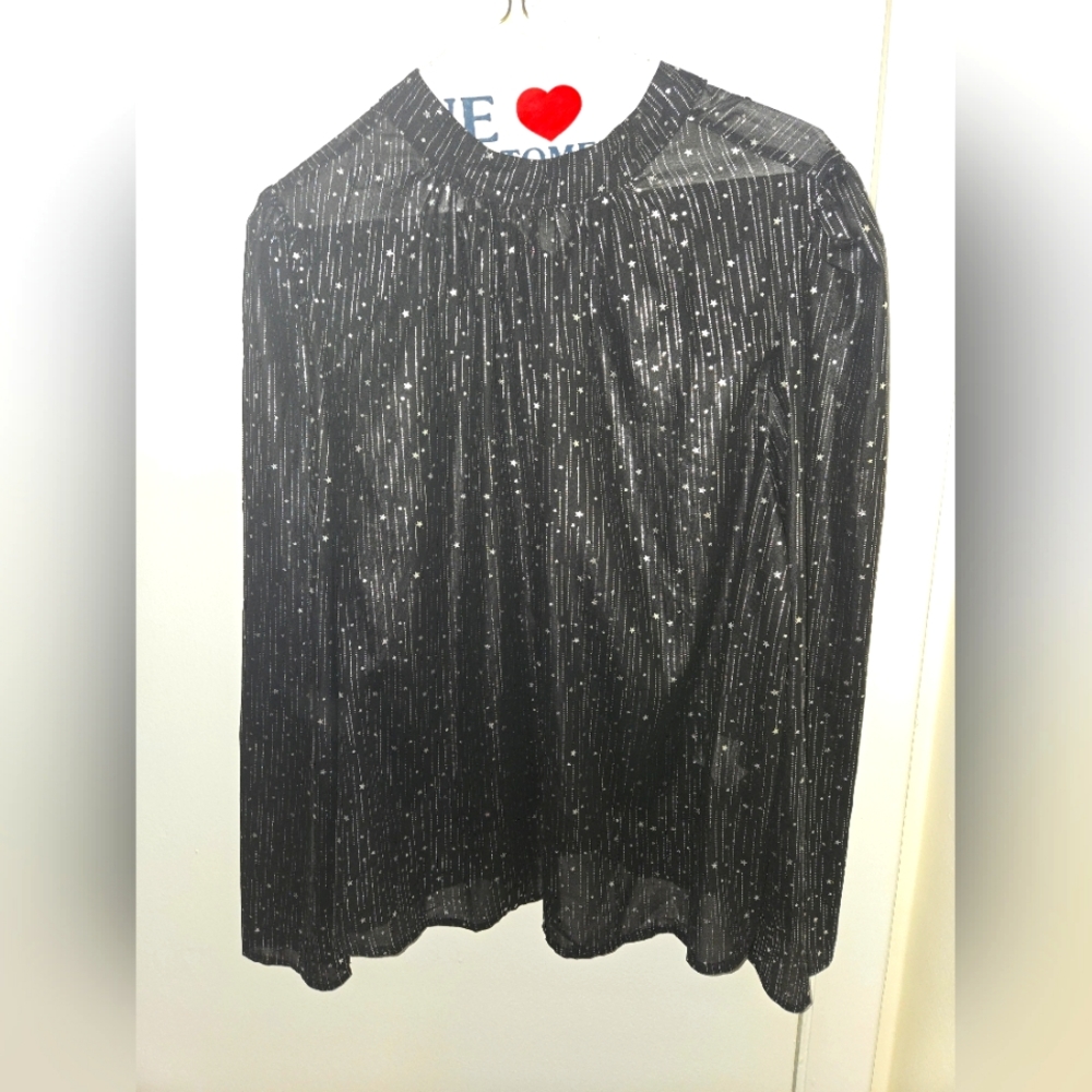 Black and silver long sleeve sheer shirt. Size 1x